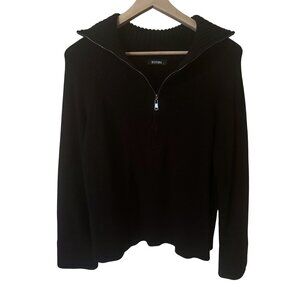Long Sleeve Half Zip Sweater - Ribbed - Knitted - Slouchy - Black Size L